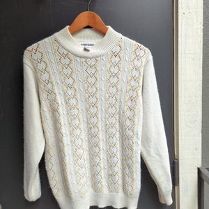 Vintage Alfred Dunner Sequined High neck Sweater Size L Cableknit Ivory
